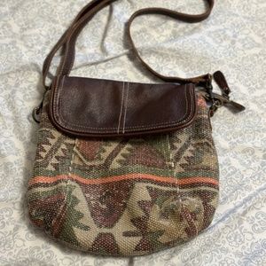 Myra Bag  Flap Upcycled Canvas & Leather Crossbody Bag